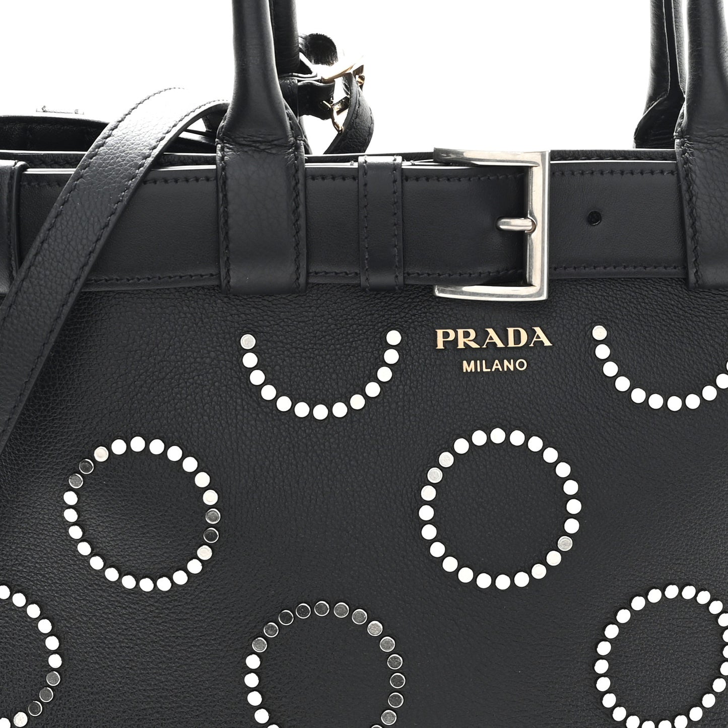Soft Grain Calfskin Studded Large Buckle Bag With Belt Black