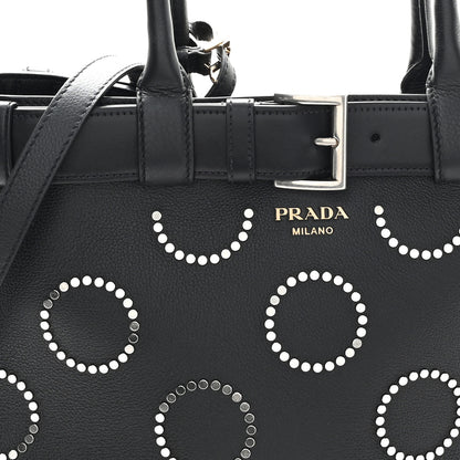 Prada Soft Grain Calfskin Studded Large Buckle Bag With Belt Black 7 of 9