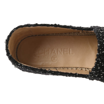 Chanel Metallic Lambskin Tweed CC Espadrilles 39 Black Silver 7 of 9