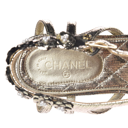 Chanel Fantasy Goatskin Pearl Camellia Thong Sandals 36 Gold 7 of 7