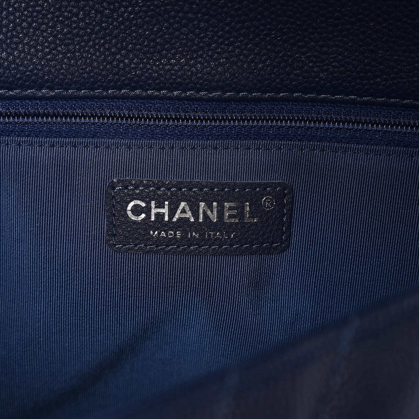 Caviar Chevron Large Puffy CC Flap Navy