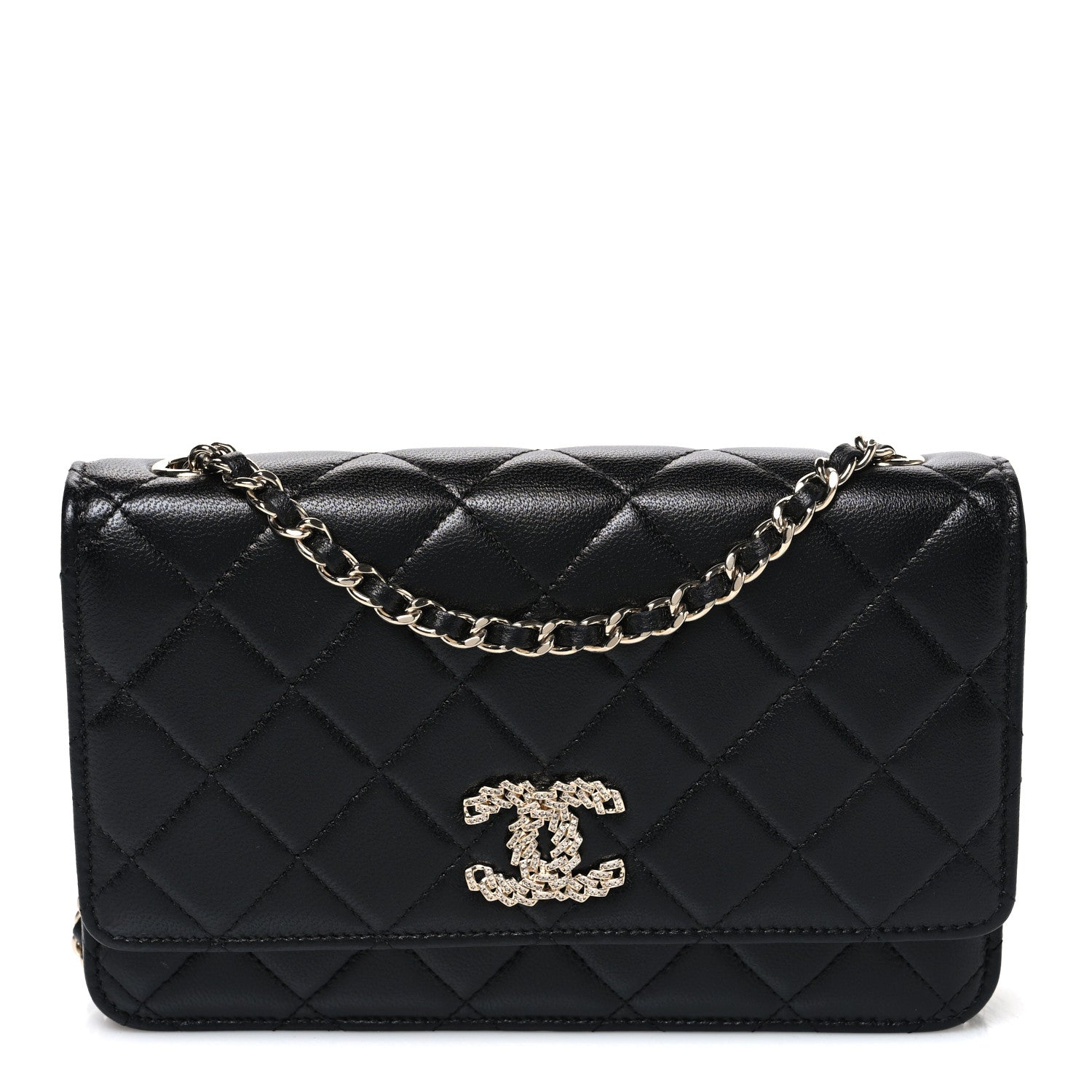 Chanel Lambskin Quilted Crystal CC Wallet On Chain WOC Black 1 of 11