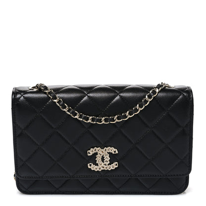 Chanel Lambskin Quilted Crystal CC Wallet On Chain WOC Black 1 of 11
