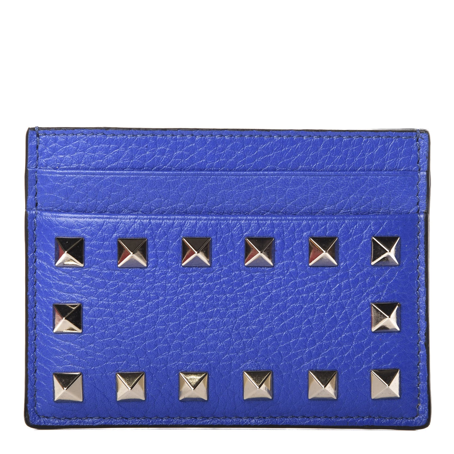 Pebbled Calfskin Rockstud Card Holder Acid Blue