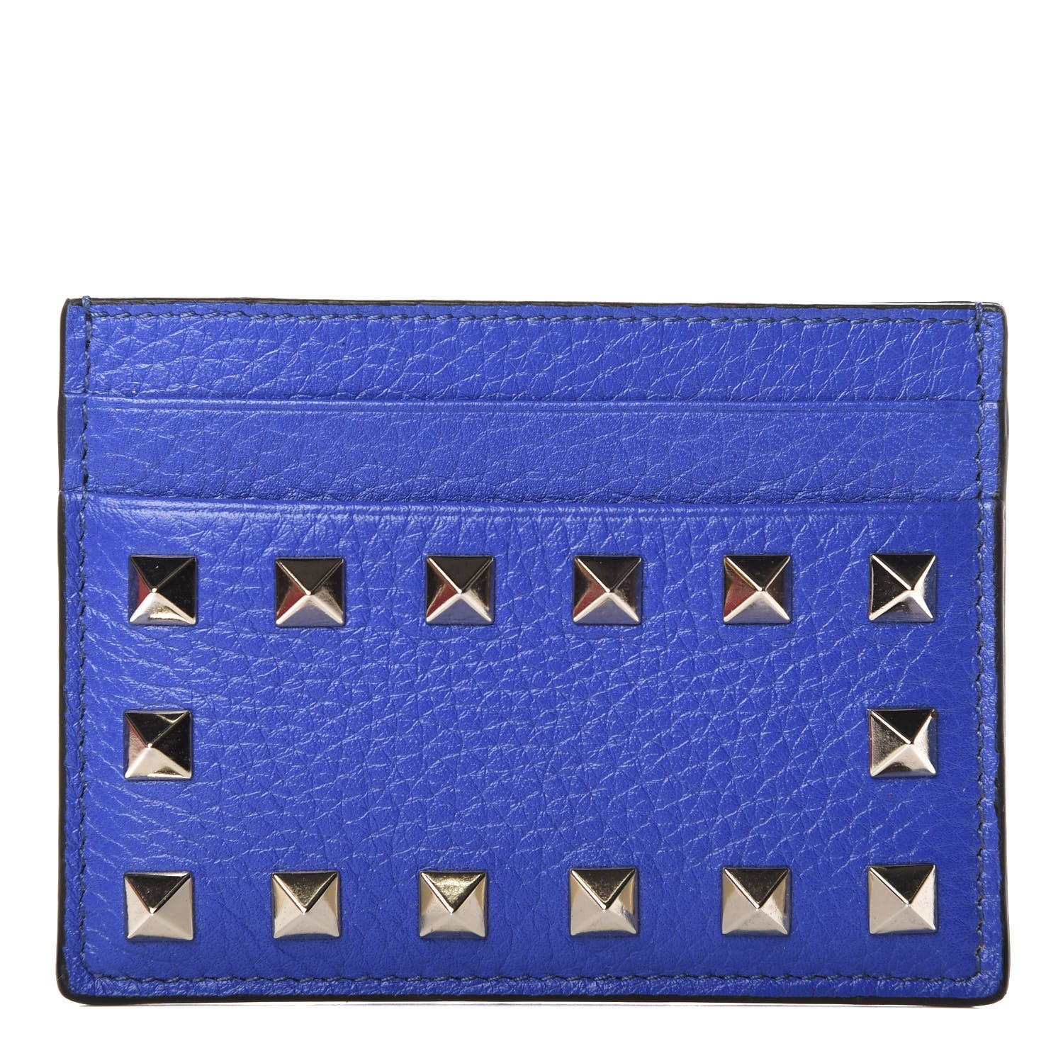 Valentino Garavani Pebbled Calfskin Rockstud Card Holder Acid Blue 1 of 7