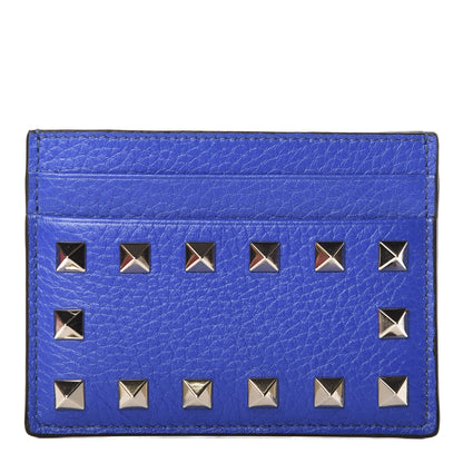 Valentino Garavani Pebbled Calfskin Rockstud Card Holder Acid Blue 1 of 7