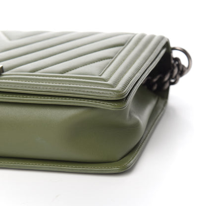 Chanel Calfskin Chevron Quilted New Medium Boy Flap Dark Green 9 of 13
