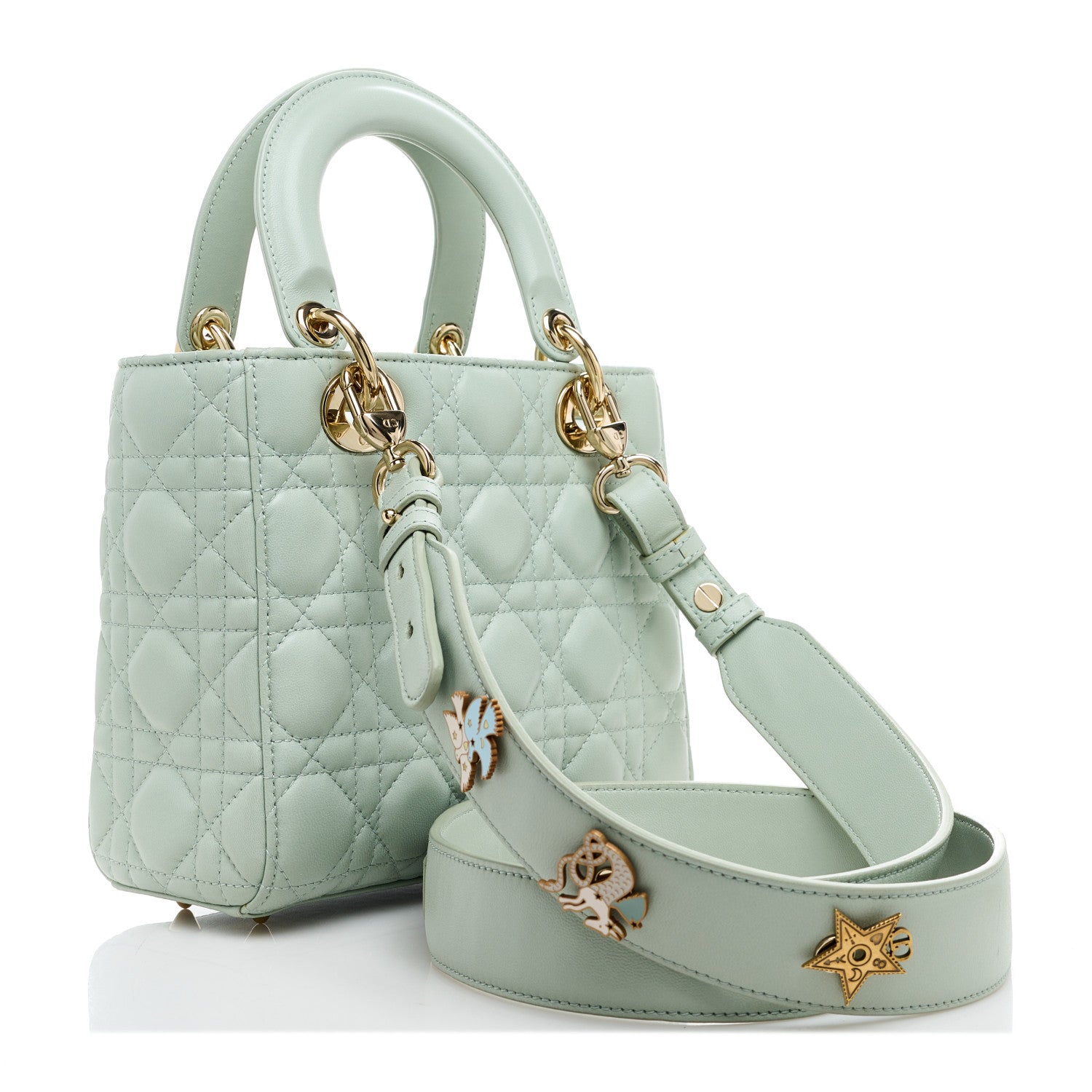 Christian Dior Lambskin Cannage Small Lucky Badges My Lady Dior Green 3 of 11