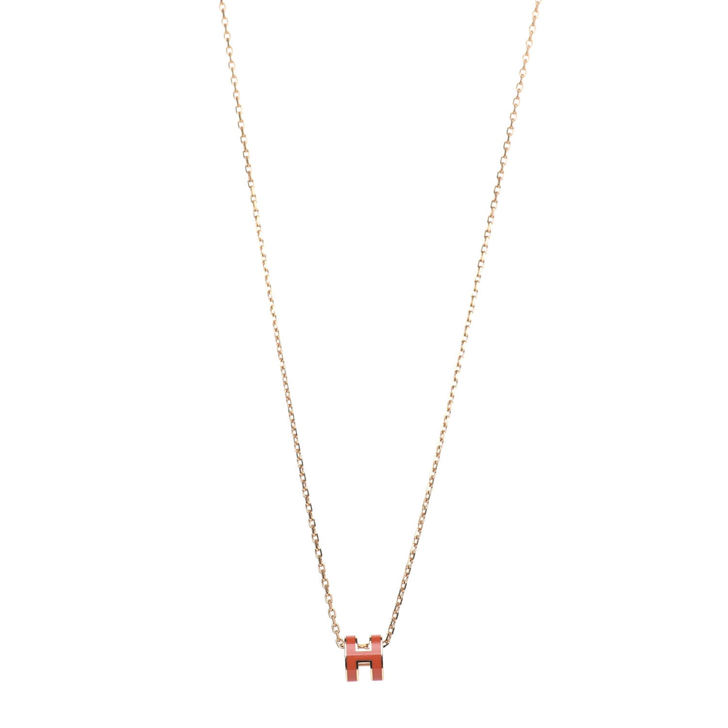 Hermes Lacquered Rose Gold Pop H Pendant Necklace Orange Graffiti 1 of 4