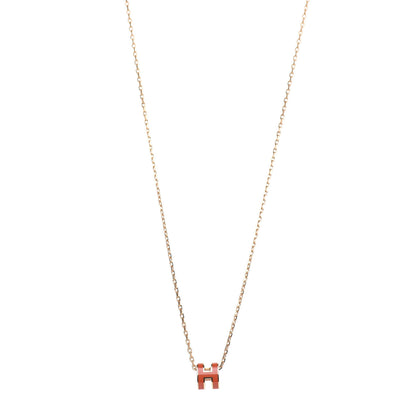 Hermes Lacquered Rose Gold Pop H Pendant Necklace Orange Graffiti 1 of 4