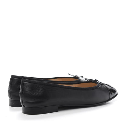 Chanel Lambskin Patent Cap Toe Ballerina Flats 37.5 Black 4 of 9