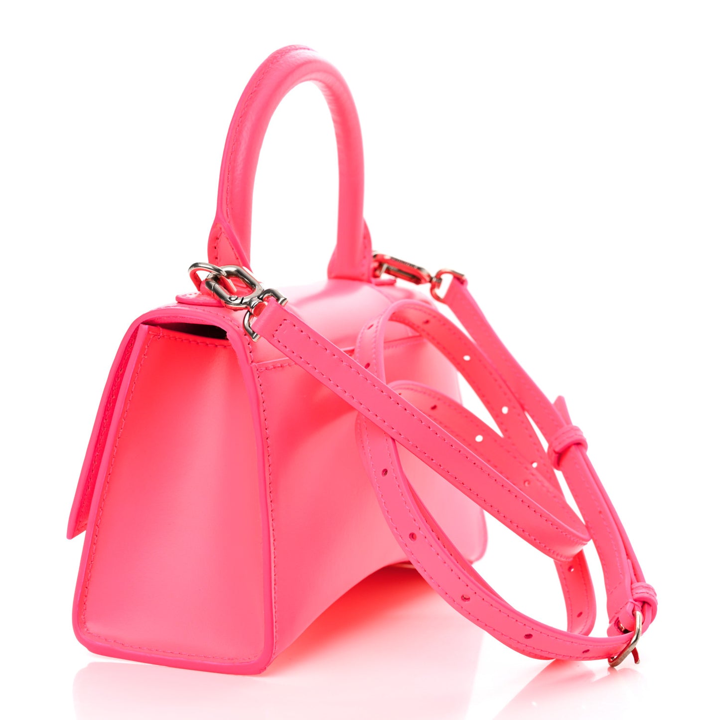 Shiny Box Calfskin Hourglass Top Handle Bag XS Fluo Pink