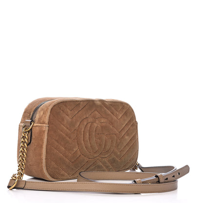 Gucci Velvet Matelasse Small GG Marmont Chain Shoulder Bag Taupe 3 of 11