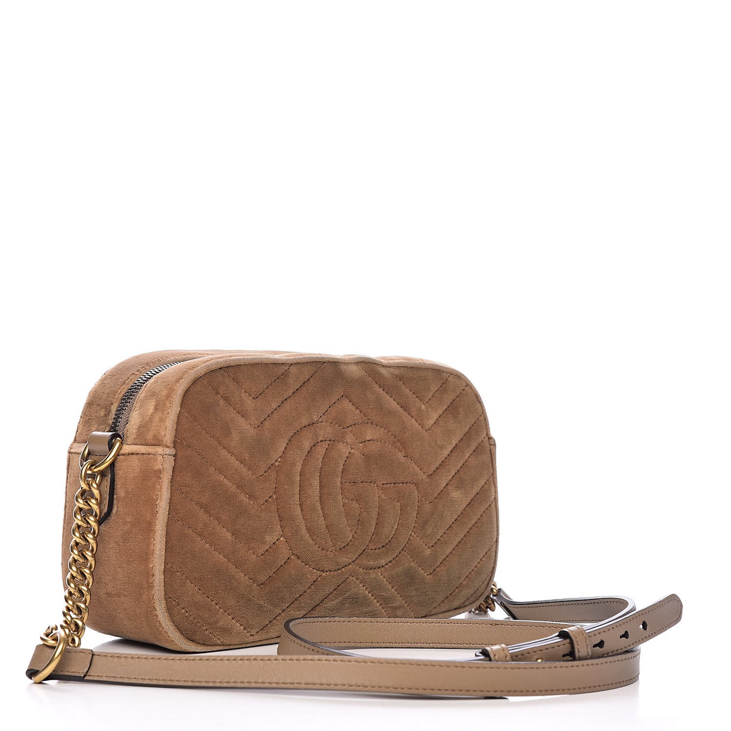 Velvet Matelasse Small GG Marmont Chain Shoulder Bag Taupe