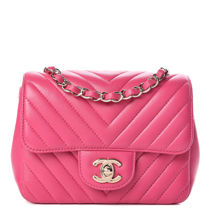 Chanel Lambskin Chevron Quilted Mini Square Flap Fuchsia 1 of 10