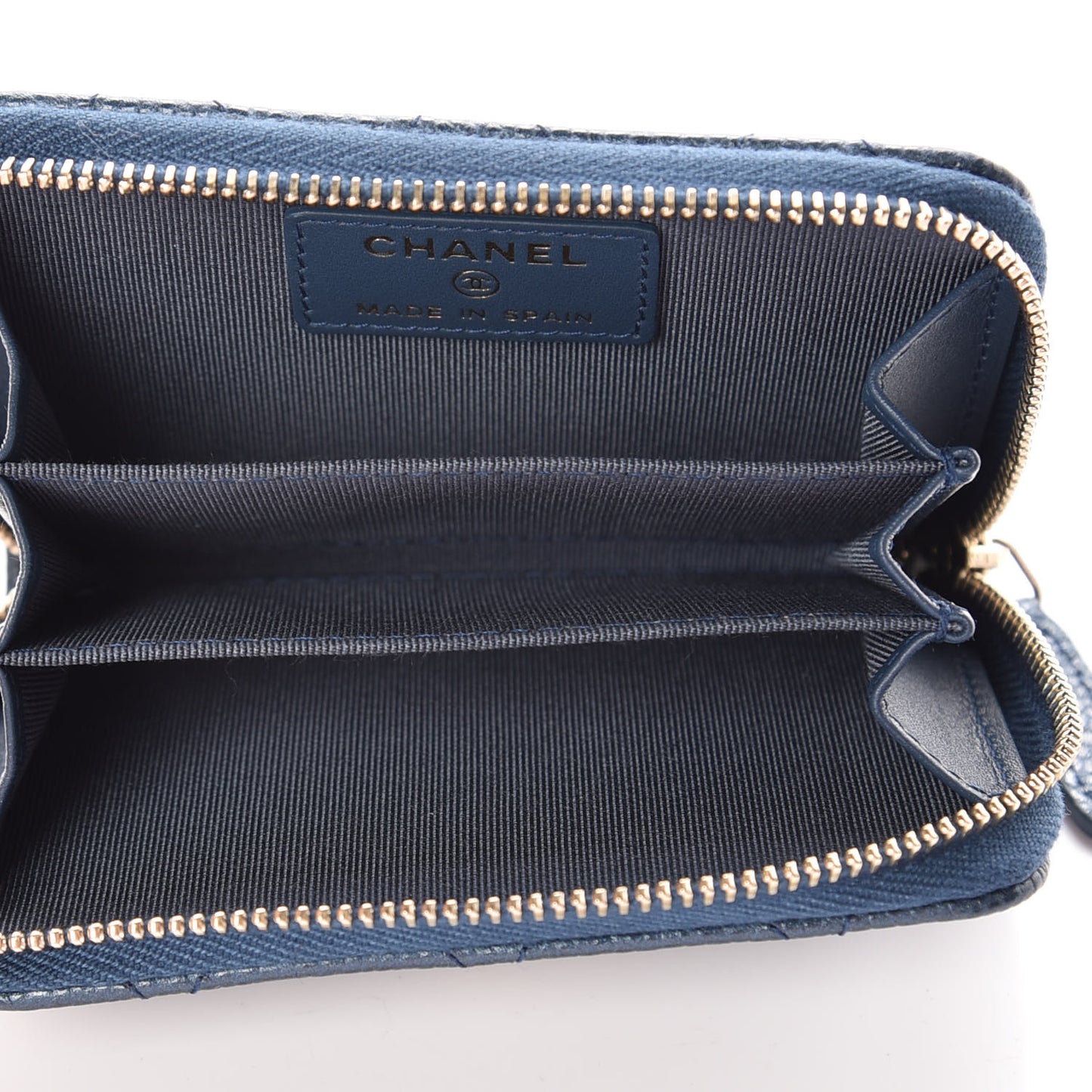 Metallic Caviar Quilted Zip Coin Purse Dark Blue