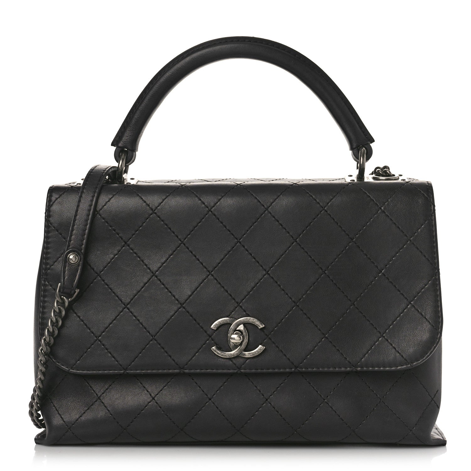 Chanel Calfskin Stitched Large Urban Luxury Top Handle Bag Black 1 of 12