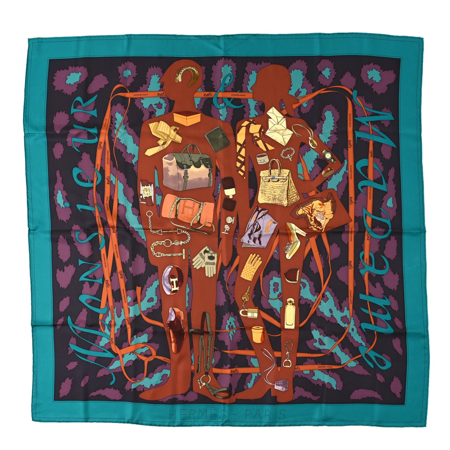 Silk Monsieur et Madame II Scarf 90 Canard Prune Chocolate
