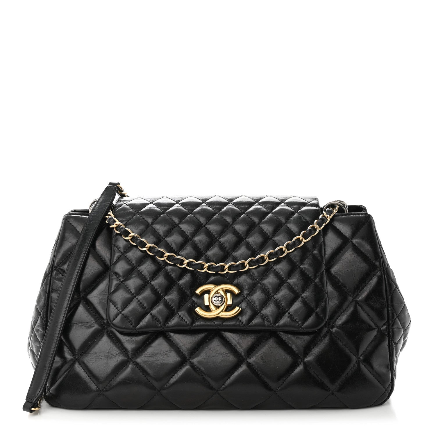 Chanel Glazed Calfskin Quilted Large Daily Walk Flap Black 1 of 11