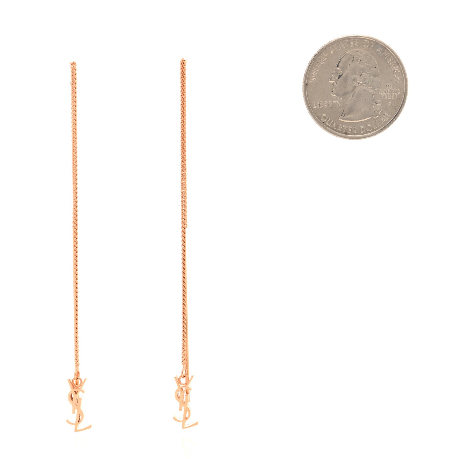 Saint Laurent Metal Monogram Pendant Threader Earrings Gold 2 of 3