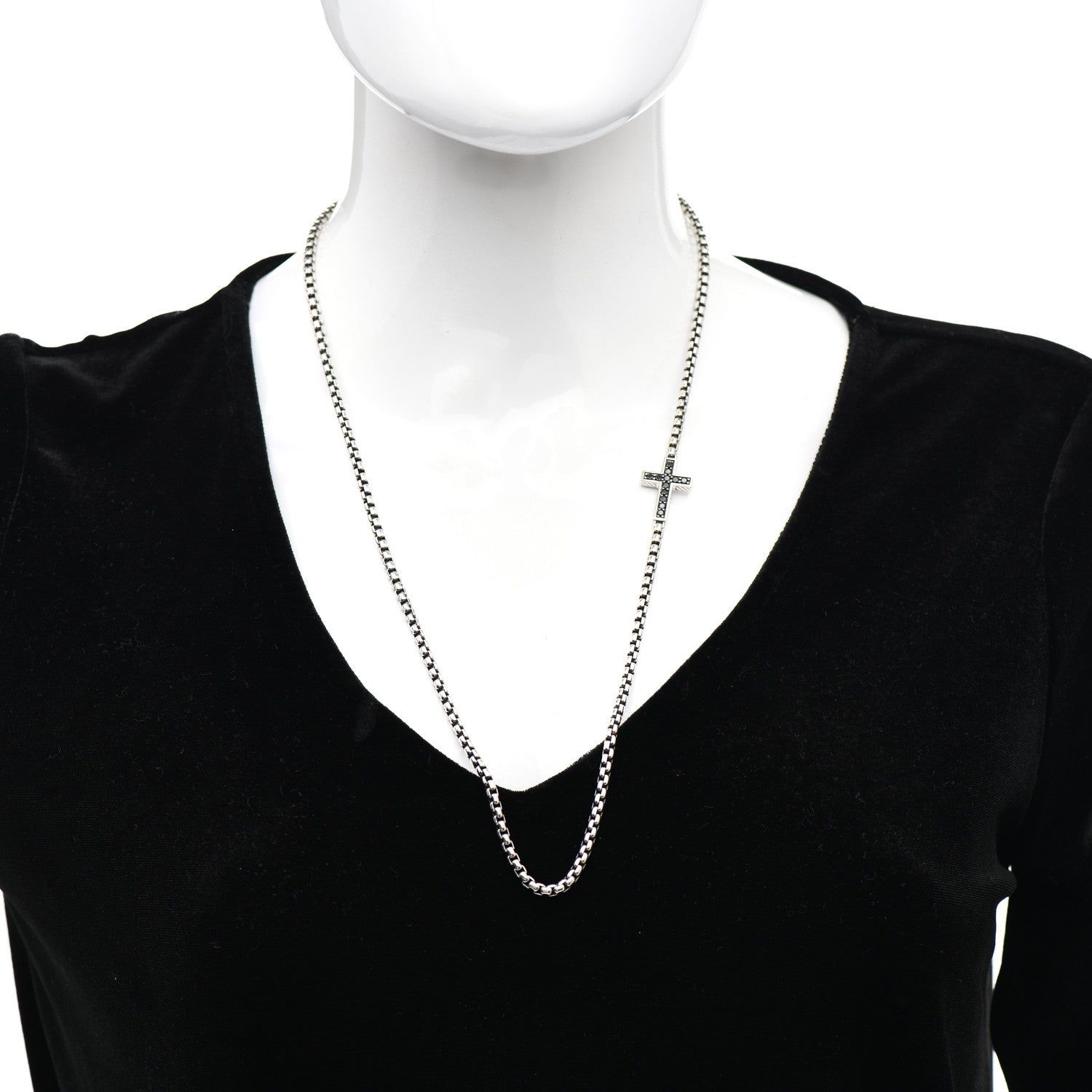 David Yurman Sterling Silver Black Diamond Streamline Cross Station Necklace 26" 2 of 4