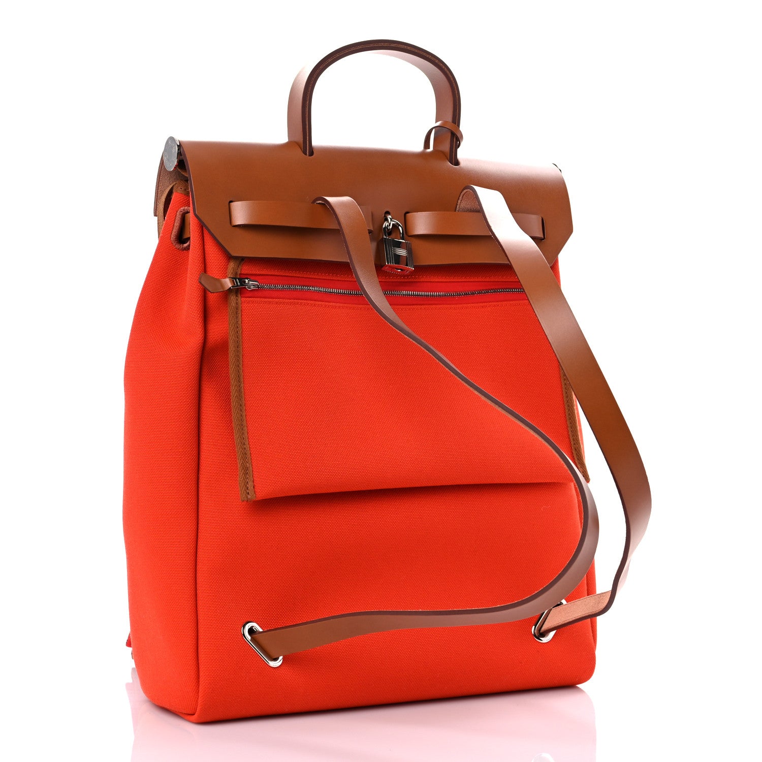 Hermes Military Toile Vache Hunter Herbag a Dos Zip Retourne Backpack Orange Mecano Fauve 3 of 10