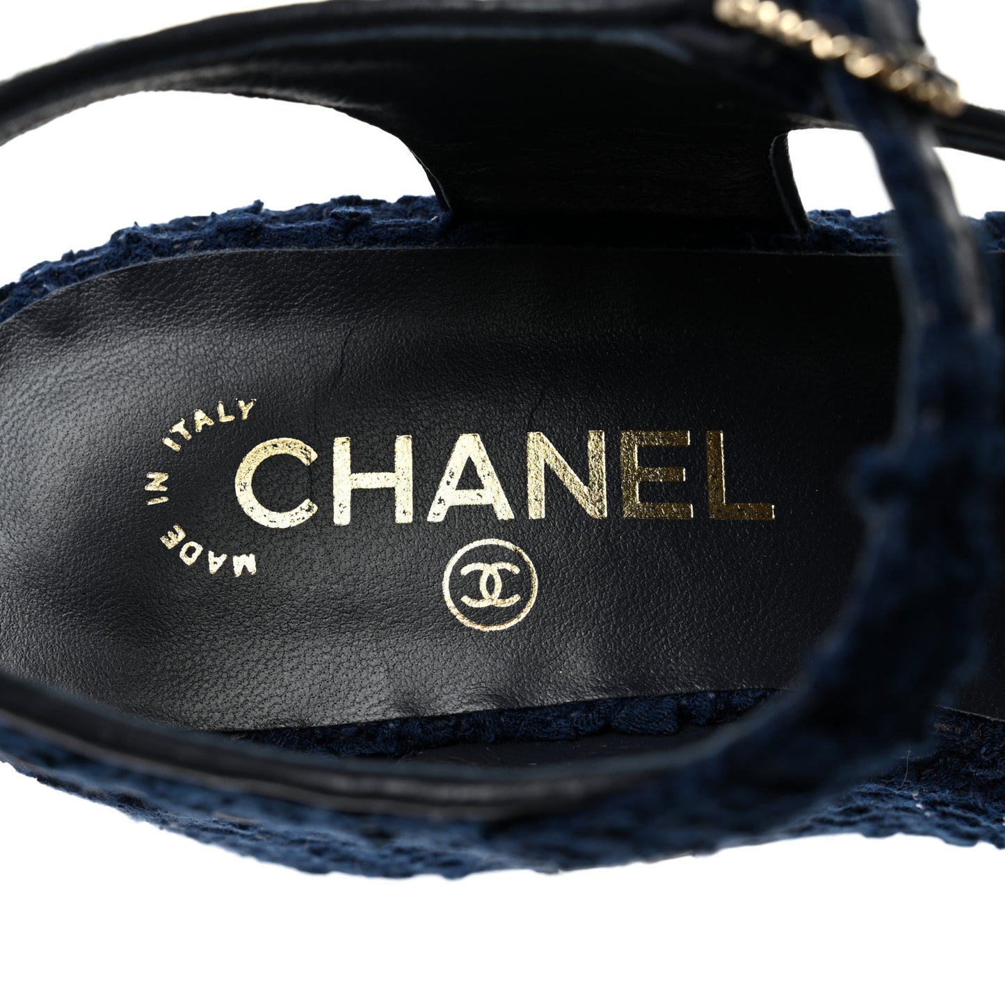 Cotton Tweed Quilted CC Platform Sandals 40 Blue
