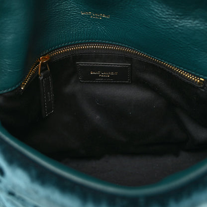 Saint Laurent Crushed Velvet Quilted Small Loulou Puffer Monogram Chain Satchel Emerald 6 of 9