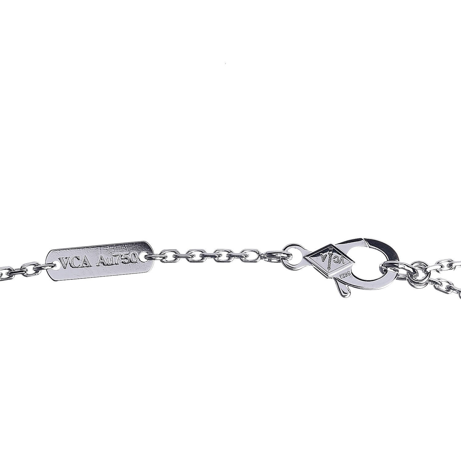 Van Cleef & Arpels 18K White Gold Chalcedony Vintage Alhambra Pendant Necklace 5 of 6