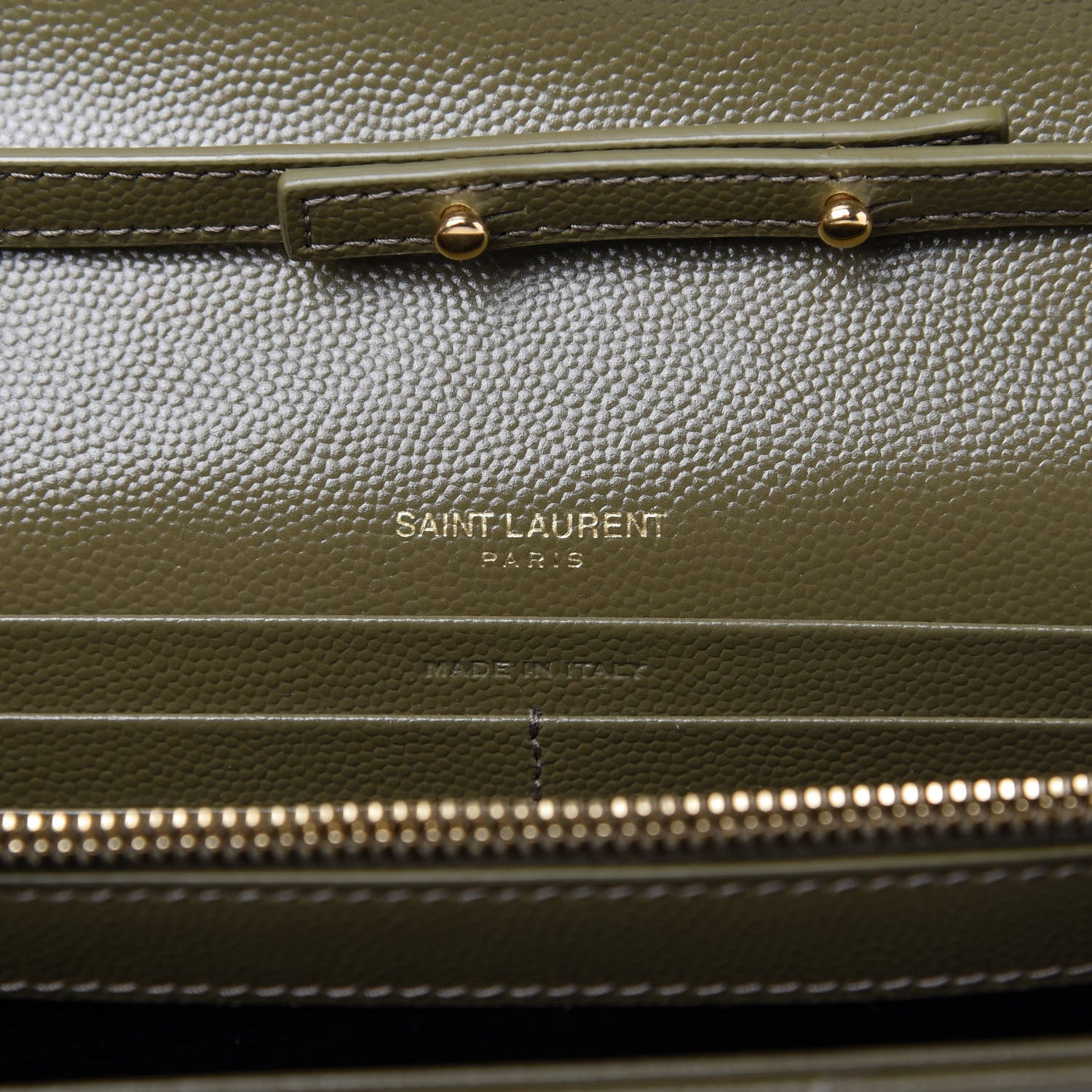 Saint Laurent Grain De Poudre Matelasse Chevron Monogram Chain Wallet Vert Kaki 8 of 9