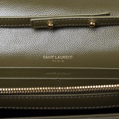 Saint Laurent Grain De Poudre Matelasse Chevron Monogram Chain Wallet Vert Kaki 8 of 9