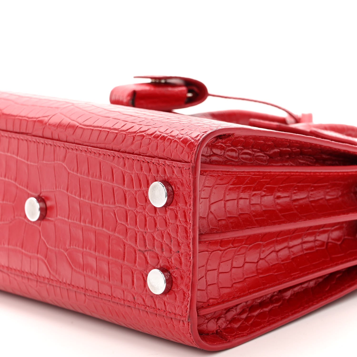 Saint Laurent Calfskin Crocodile Embossed Nano Sac De Jour Red 10 of 13