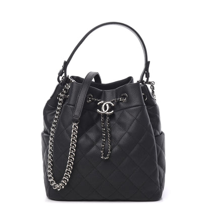 Chanel Grained Calfskin Quilted Medium CC Chain Bucket Drawstring Bag Grey 1 of 10