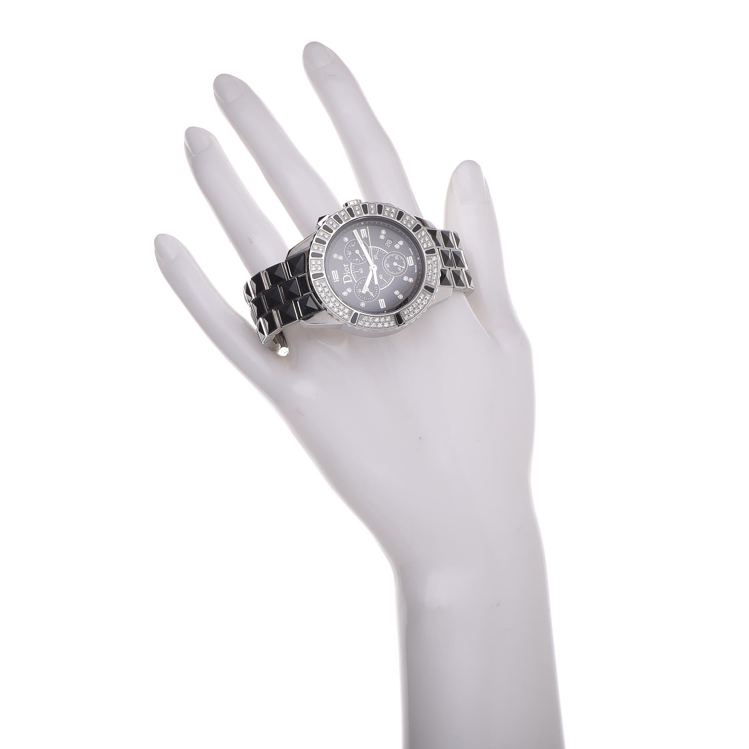 Christian Dior Stainless Steel Diamond Pave Bezel Sapphire 38mm Christal Chronograph Quartz Watch Black 2 of 9