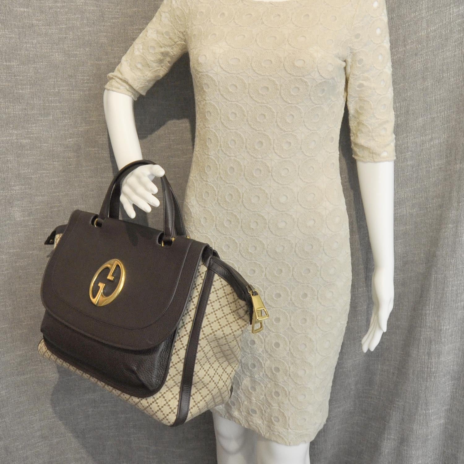Gucci Diamante Cellarius Calfskin Medium 1973 Top Handle Bag Beige Ebony Cocoa 2 of 10