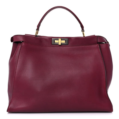 Fendi Vitello Dolce Marmol Large Peekaboo Iconic Satchel Bordeaux Graphite 1 of 17