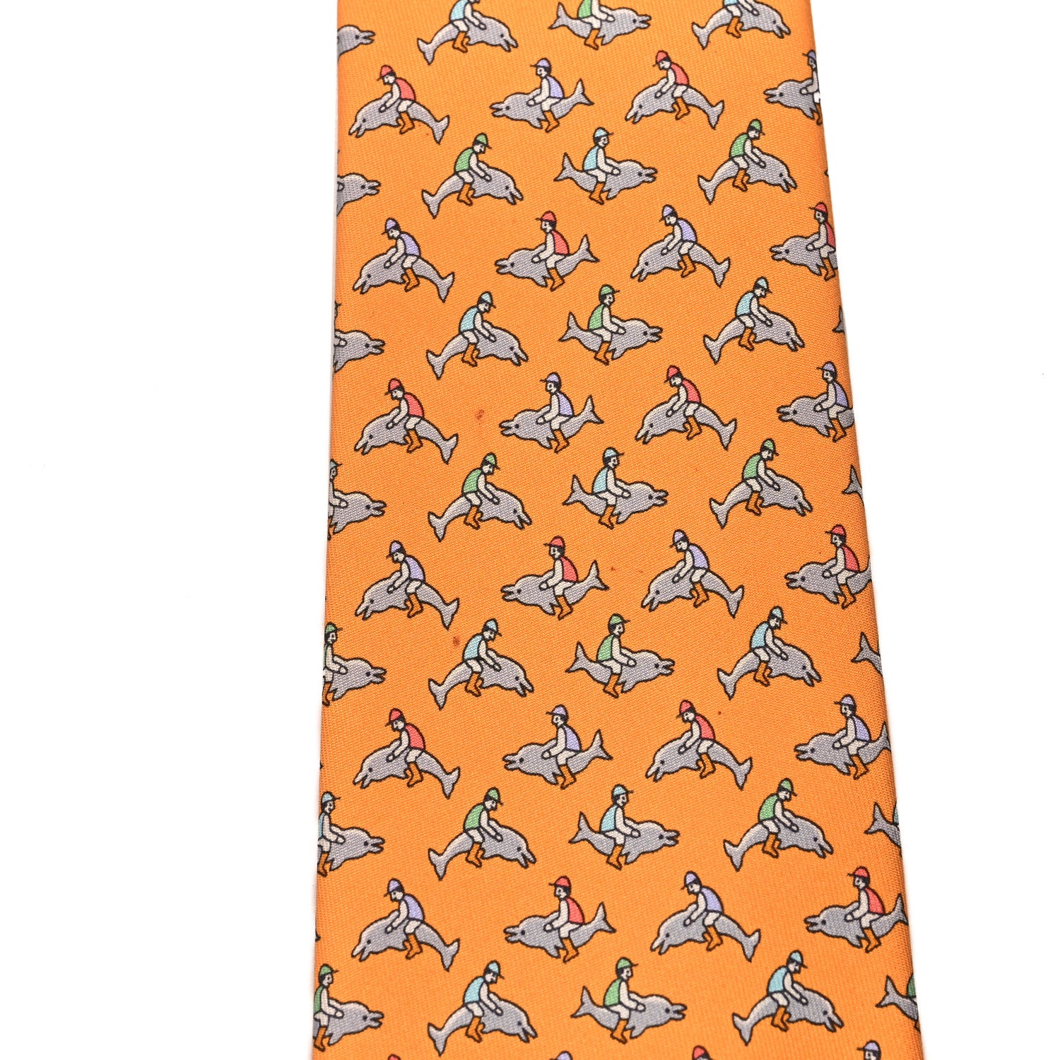 Hermes Printed Silk Mens Neck Tie Orange 6 of 6
