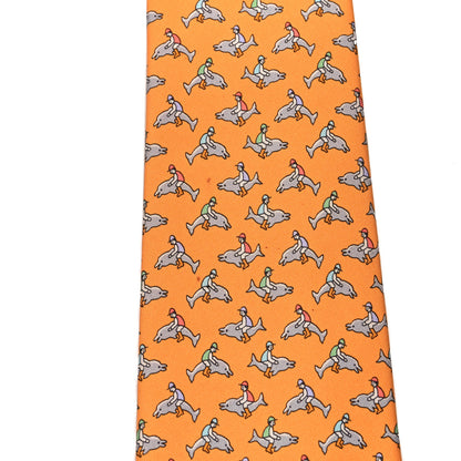 Hermes Printed Silk Mens Neck Tie Orange 6 of 6