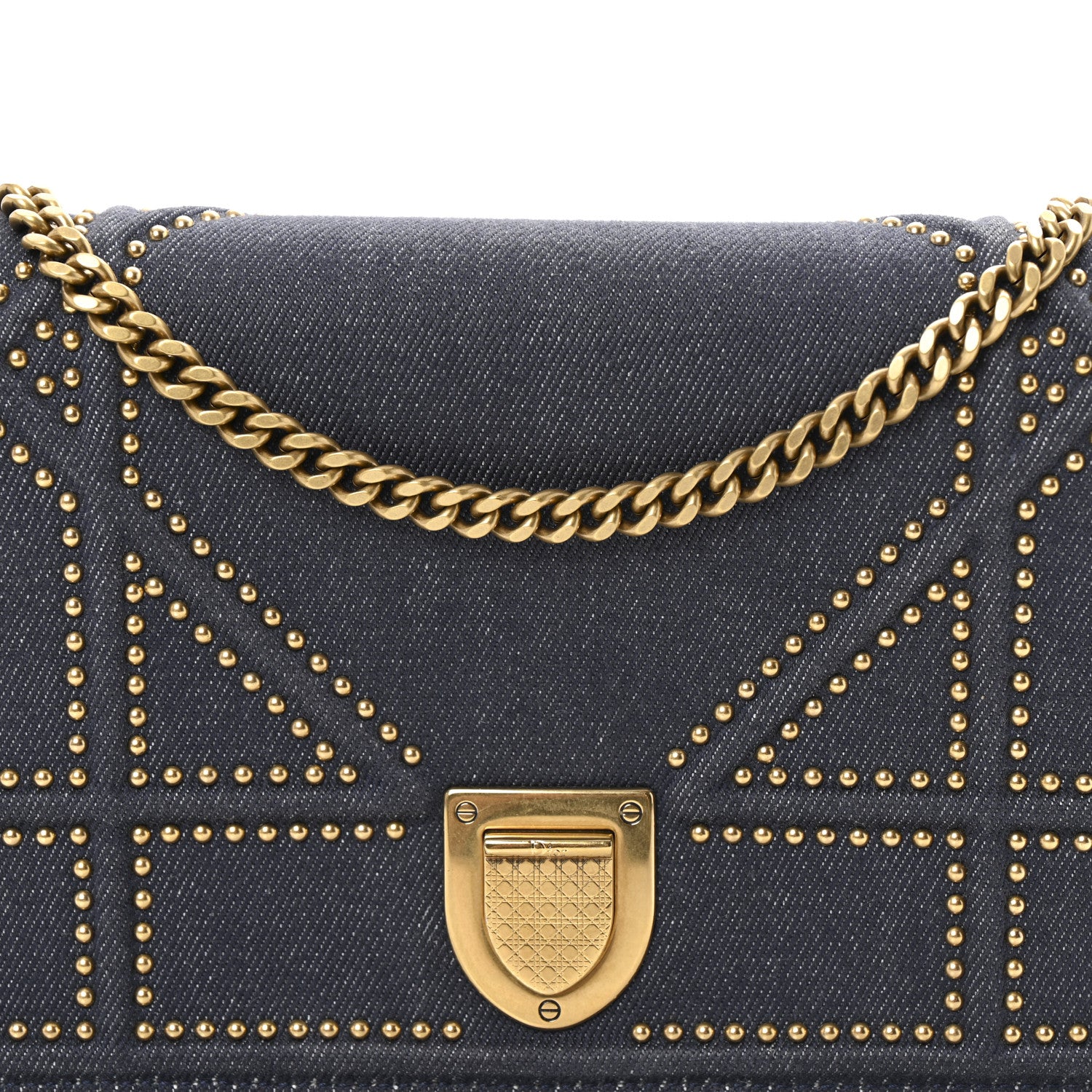 Christian Dior Denim Studded Diorama Wallet On Chain Blue 7 of 9