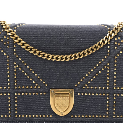 Christian Dior Denim Studded Diorama Wallet On Chain Blue 7 of 9
