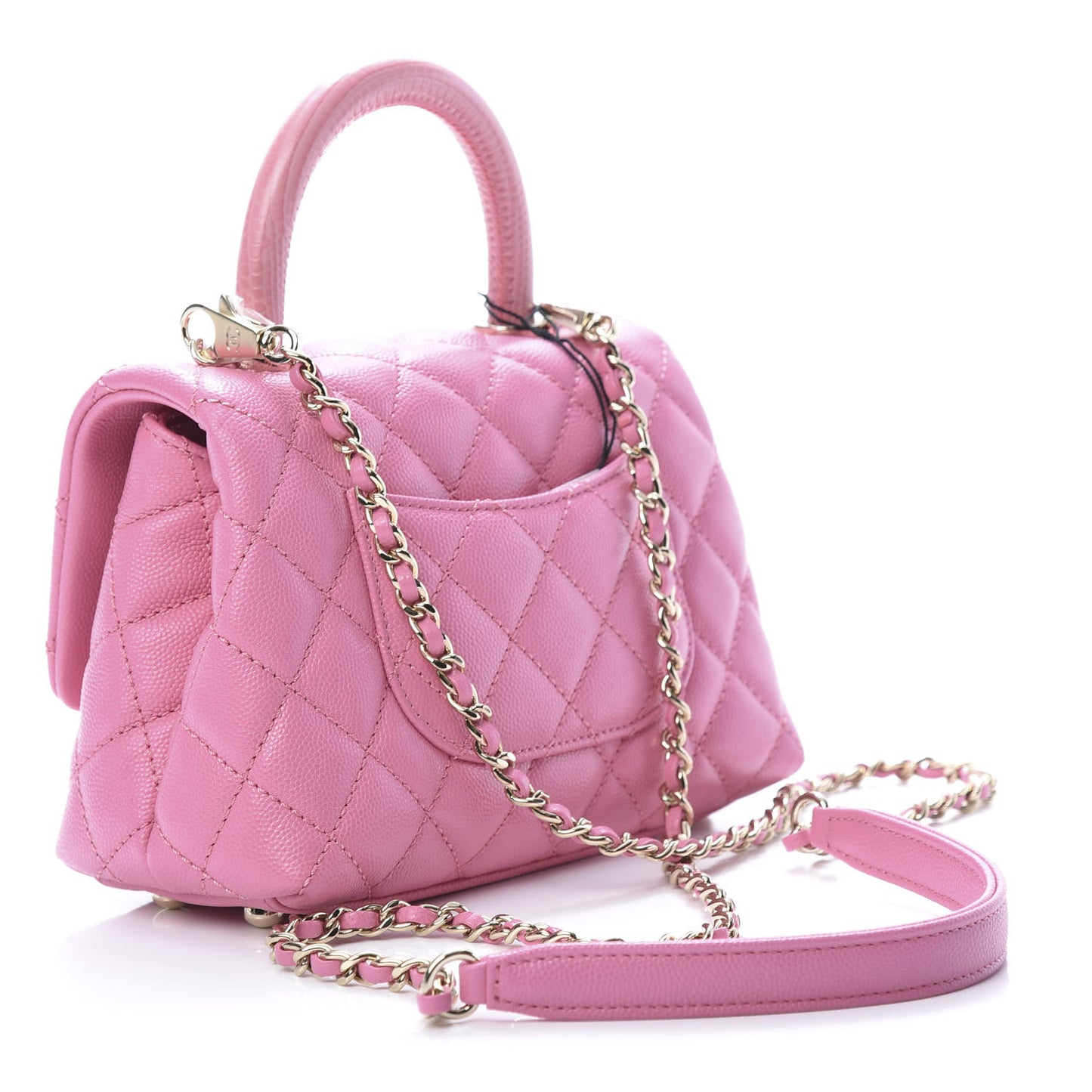 Caviar Quilted Lizard Embossed Extra Mini Coco Handle Flap Pink