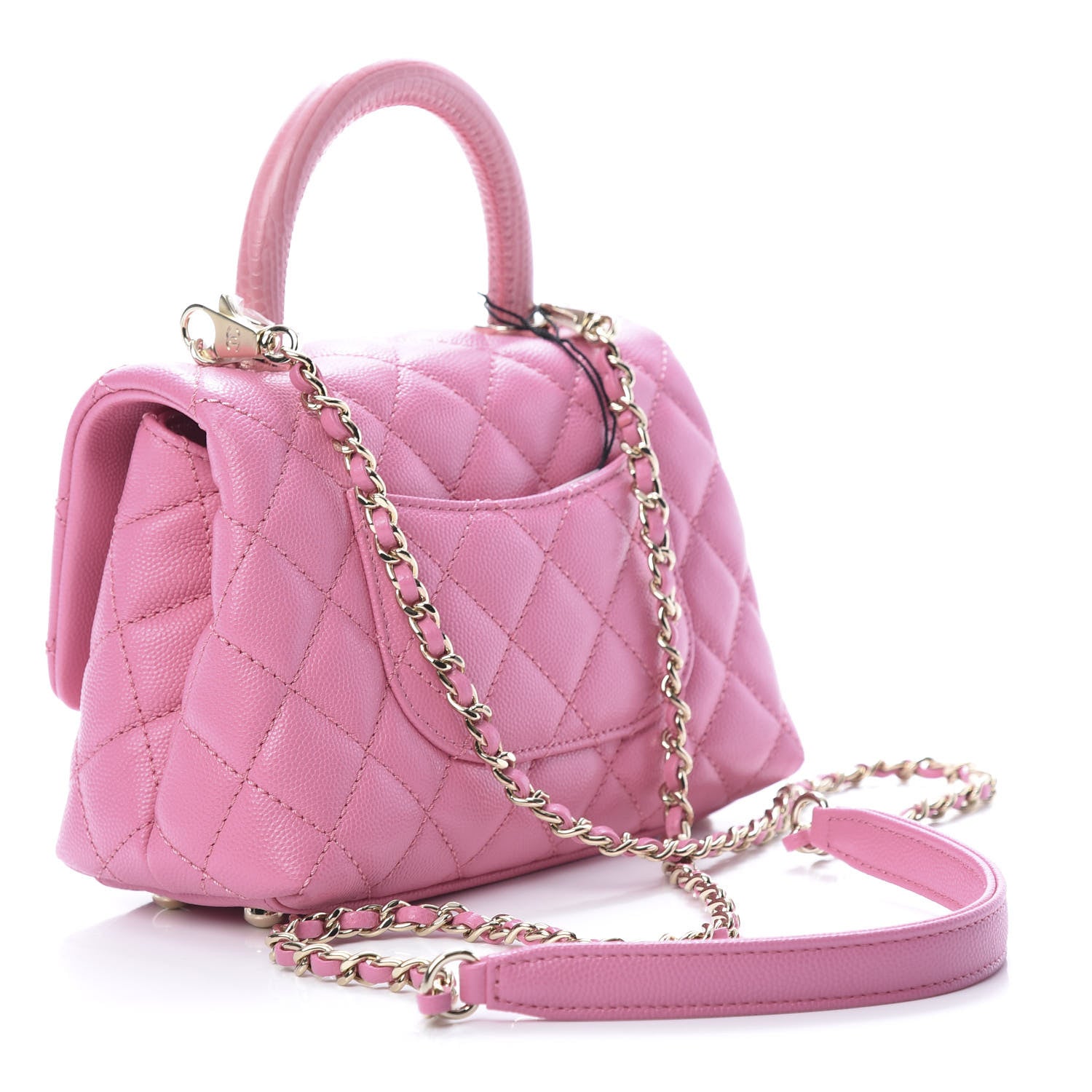 Chanel Caviar Quilted Lizard Embossed Extra Mini Coco Handle Flap Pink 3 of 10