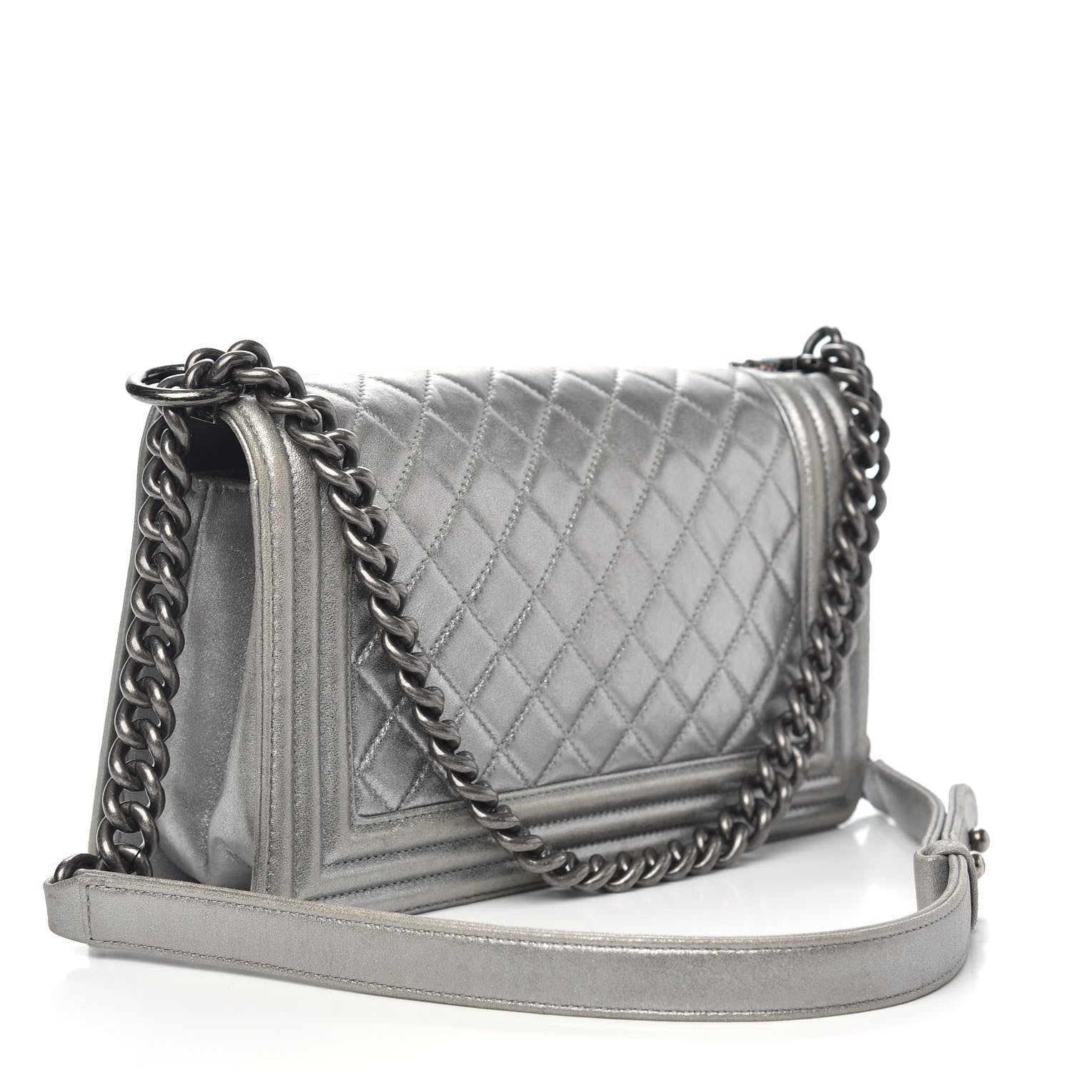 Chanel Metallic Lambskin Embellished Medium Boy Flap Silver 3 of 15