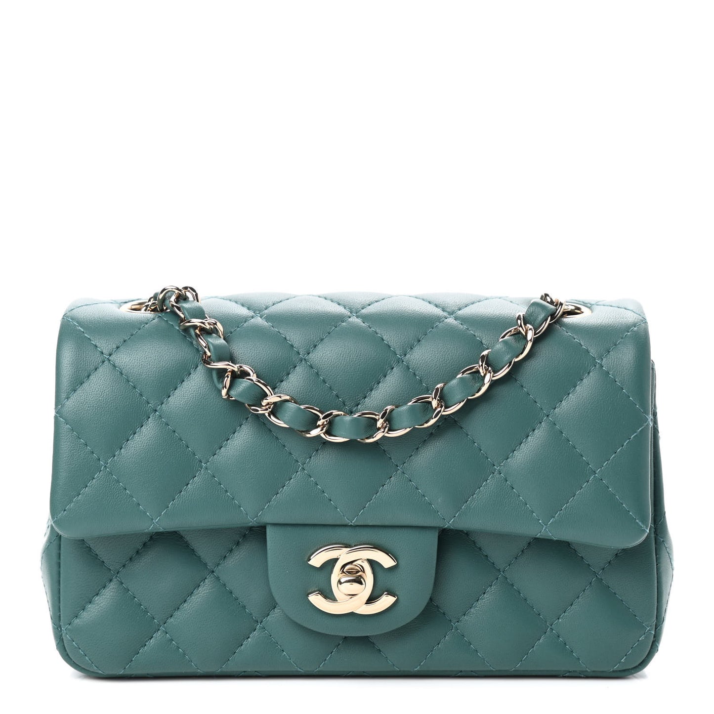 Lambskin Quilted Mini Rectangular Flap Green