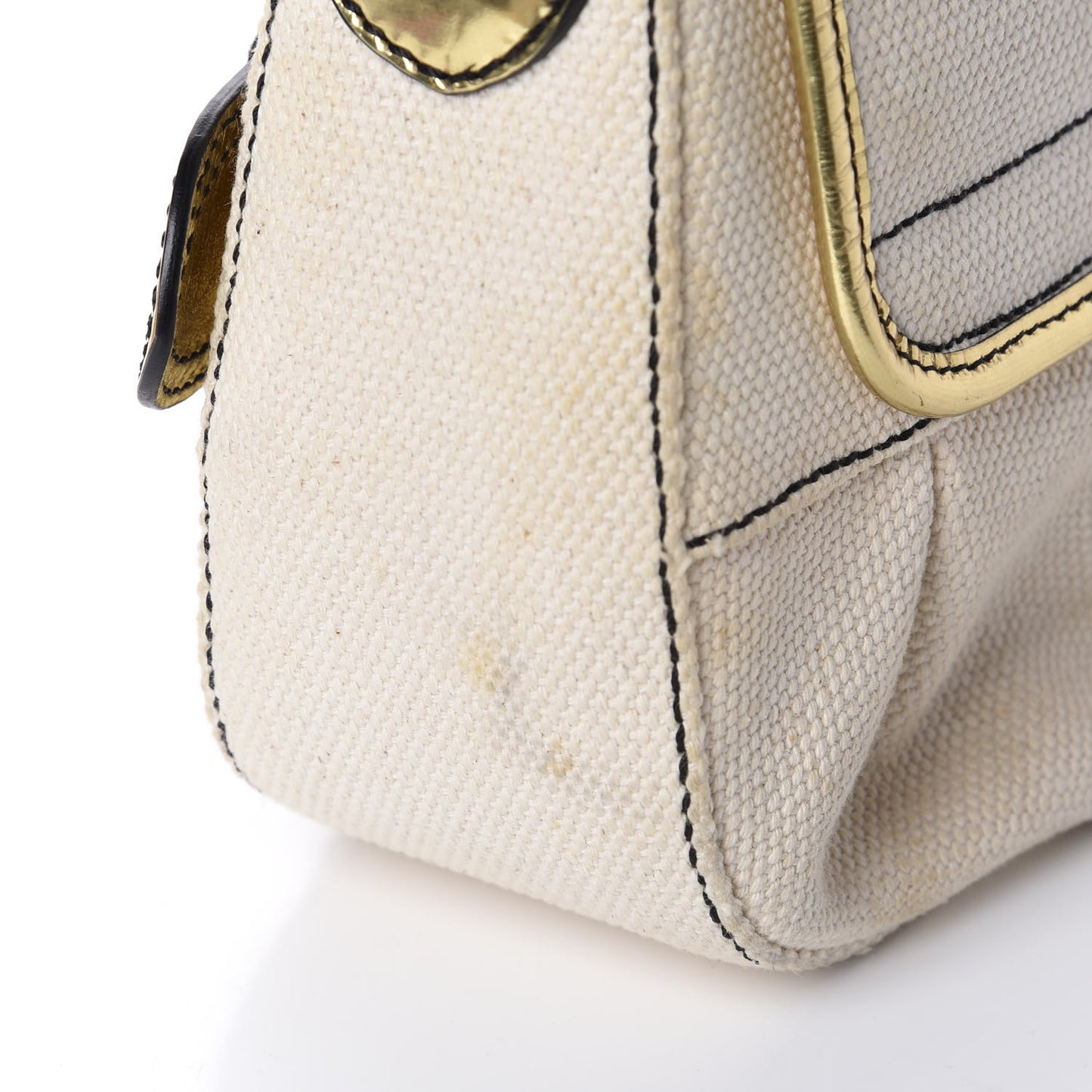 Canvas Metallic Calfskin B Bis Flap Bag Natural Gold