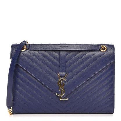 Saint Laurent Grain De Poudre Matelasse Chevron Large Monogram Satchel Blue 1 of 12