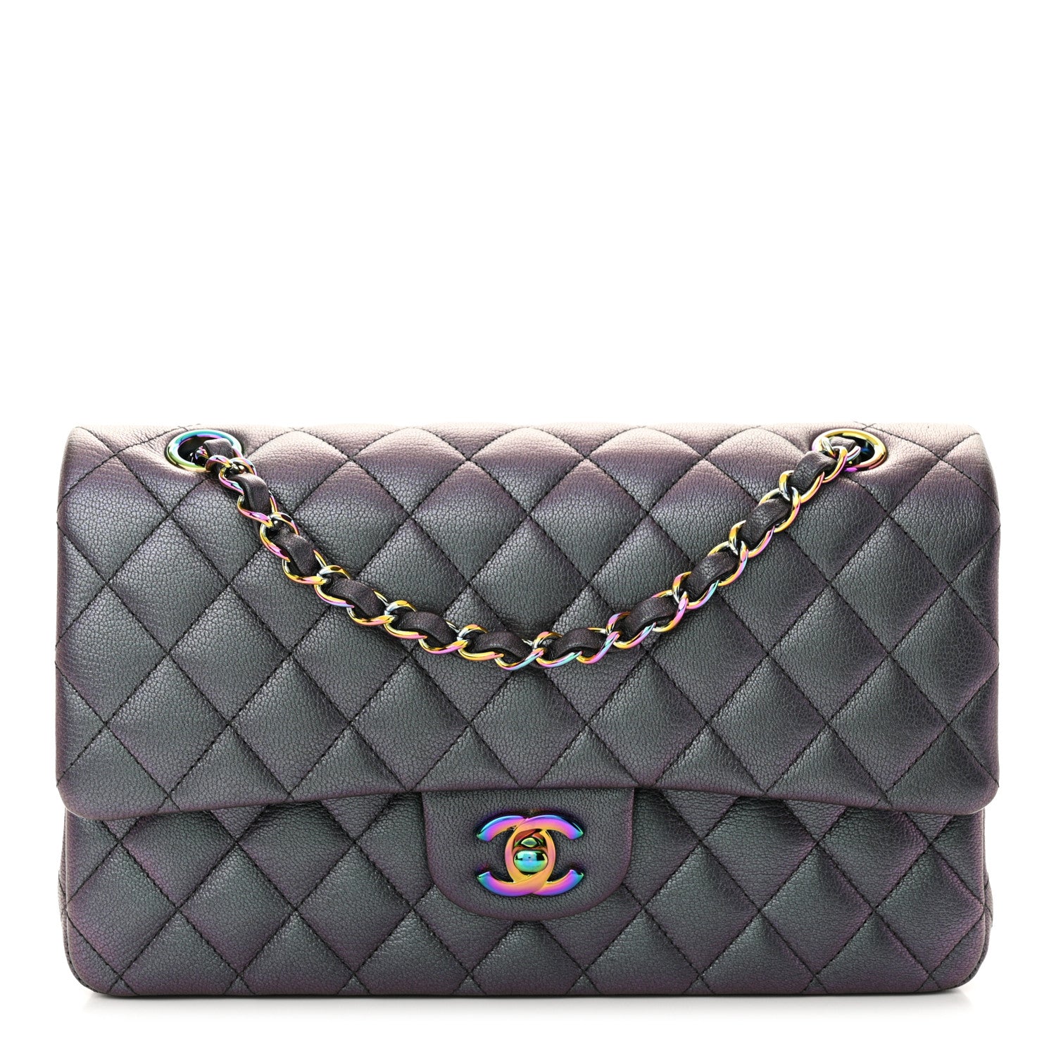 Chanel Iridescent Goatskin Quilted Medium Double Flap Purple 1 of 12