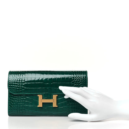 Hermes Shiny Alligator Constance Long Wallet Vert Emeraude 3 of 18