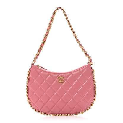 Chanel Shiny Crumpled Lambskin Quilted Trendy Chain Around Hobo Pink 1 of 11