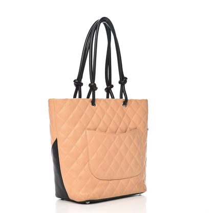 Chanel Calfskin Quilted Medium Cambon Tote Beige Black 3 of 19